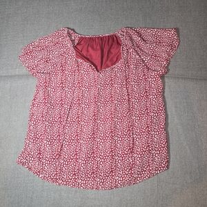 Red & White Cheetah Print Design V-Neck Blouse Size XL